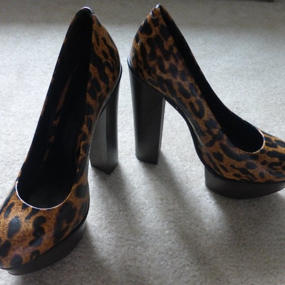 JESSICA SIMPSON brown & black animal print chunky platform pumps - Picture 8 of 10